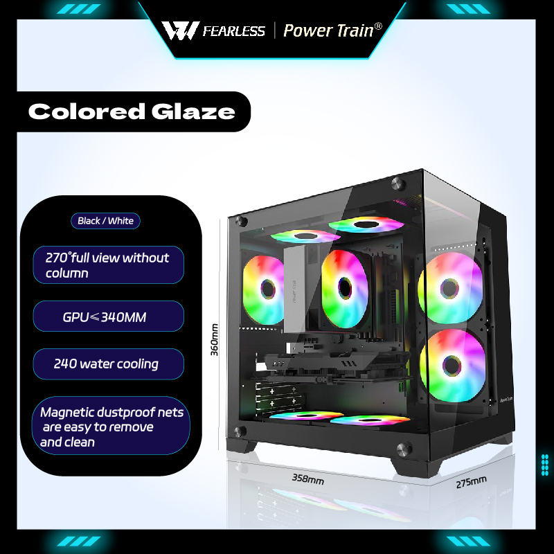 Pc Gaming Water Cooling - Power Train Coloured Glaze MATX Gabinetes