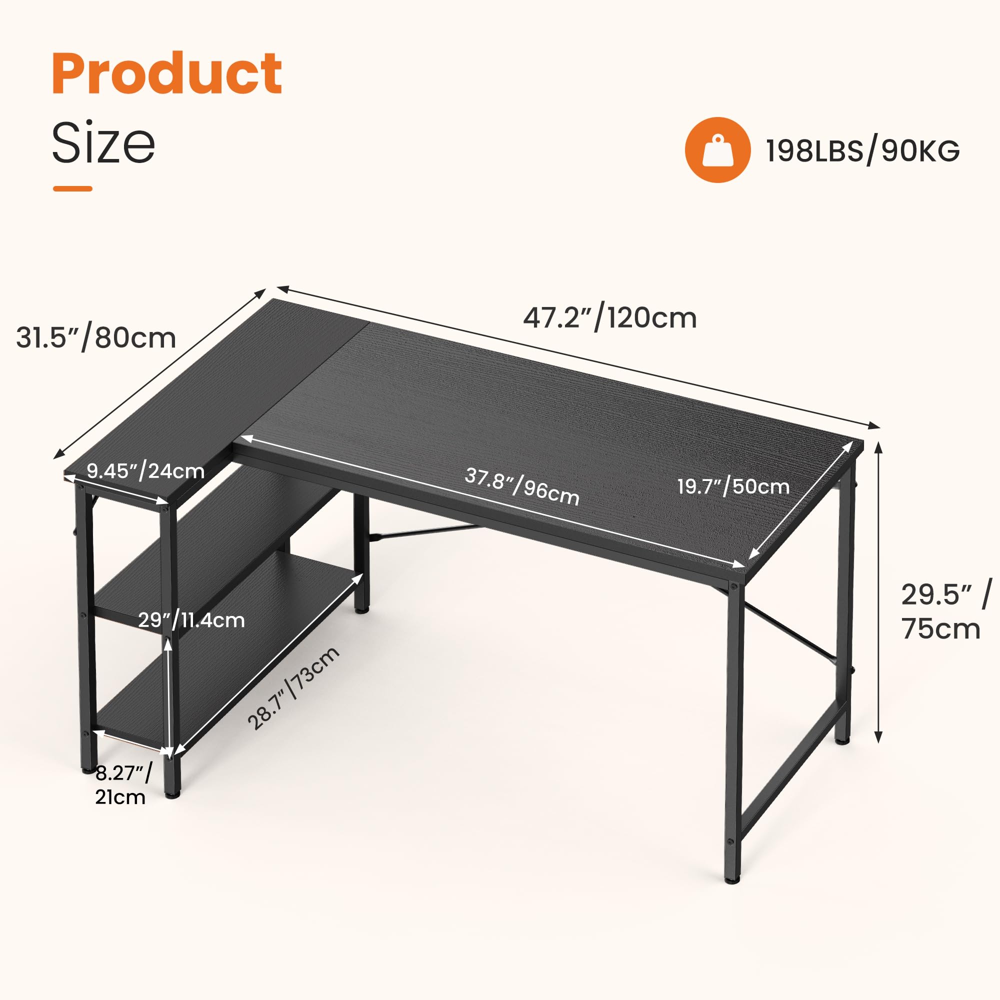 JHK L Shaped Desk 47 Inch Comp - Pc Gaming Center 评论和价格